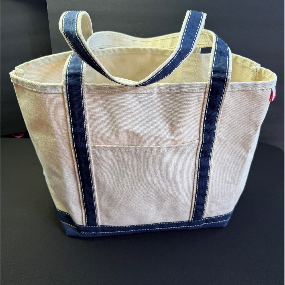 ShoreBags Canvas Boat Tote Bag Medium Cream Navy Blue Coastal Preppy Beach Bag